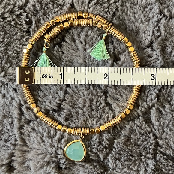 2/$20 ✨Francesca’s Gold Metal Coil Beaded Bracelet Turquoise Charms Tassel - Picture 5 of 5